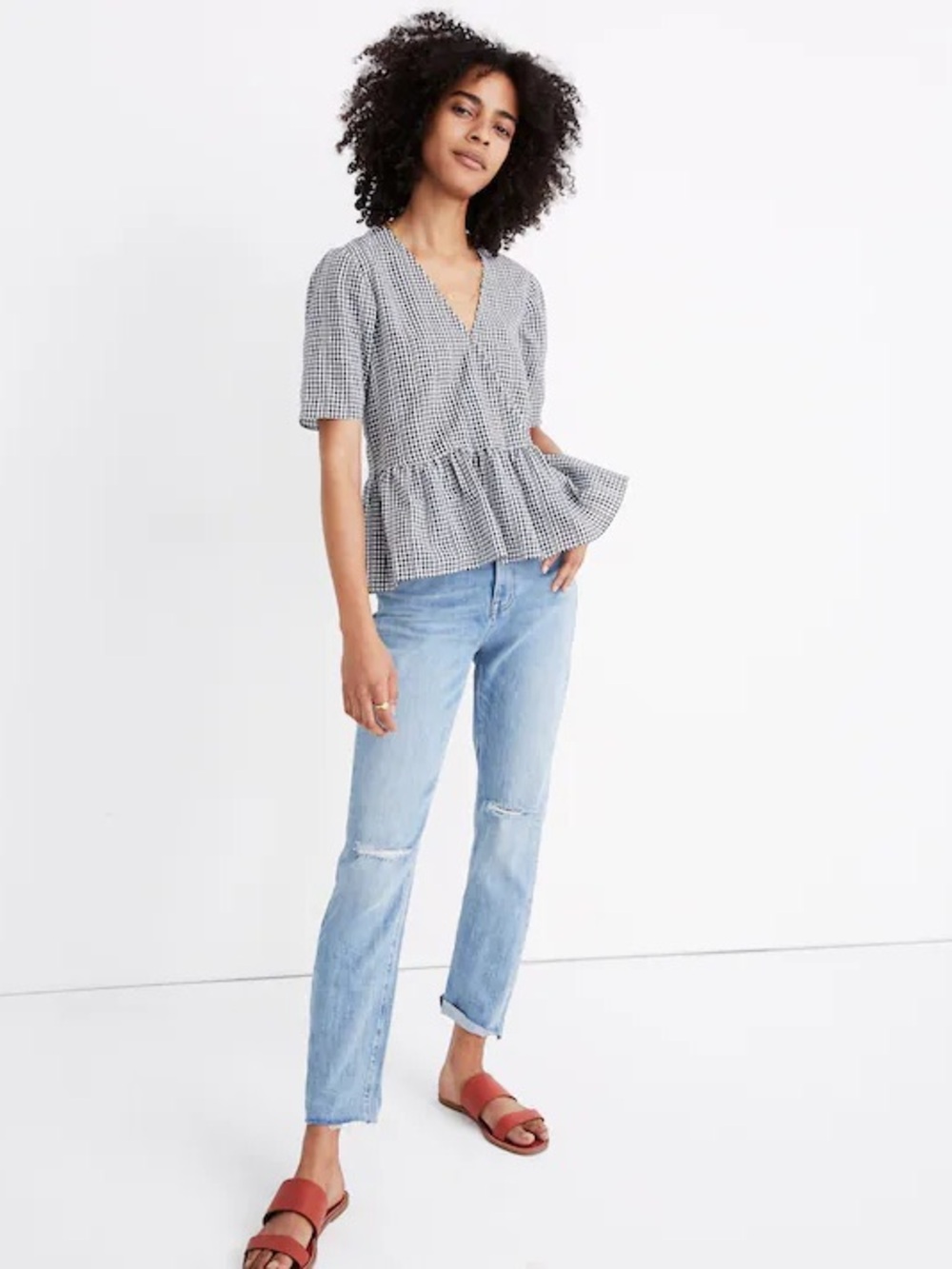 Madewell Crossover Gingham Peplum Blouse